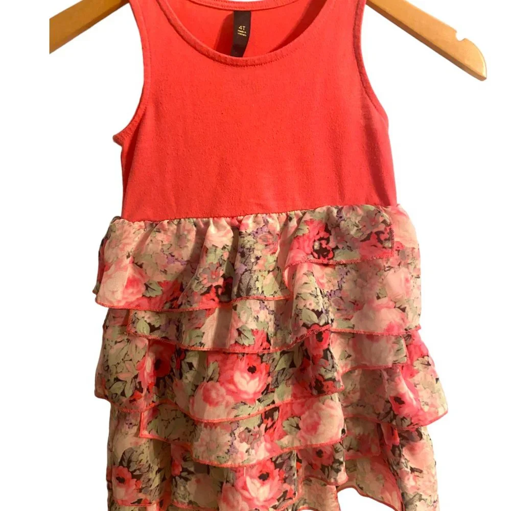 Jessica Simpson girls ruffle‎ dress sz 4T coral and floral
